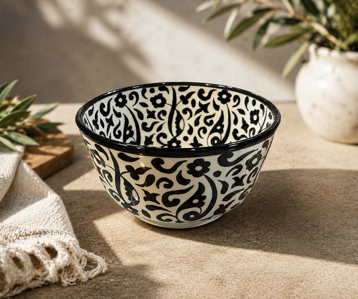 Handmade Moroccan Ceramic Bowl – Traditional Fez Pottery,  Floral Design