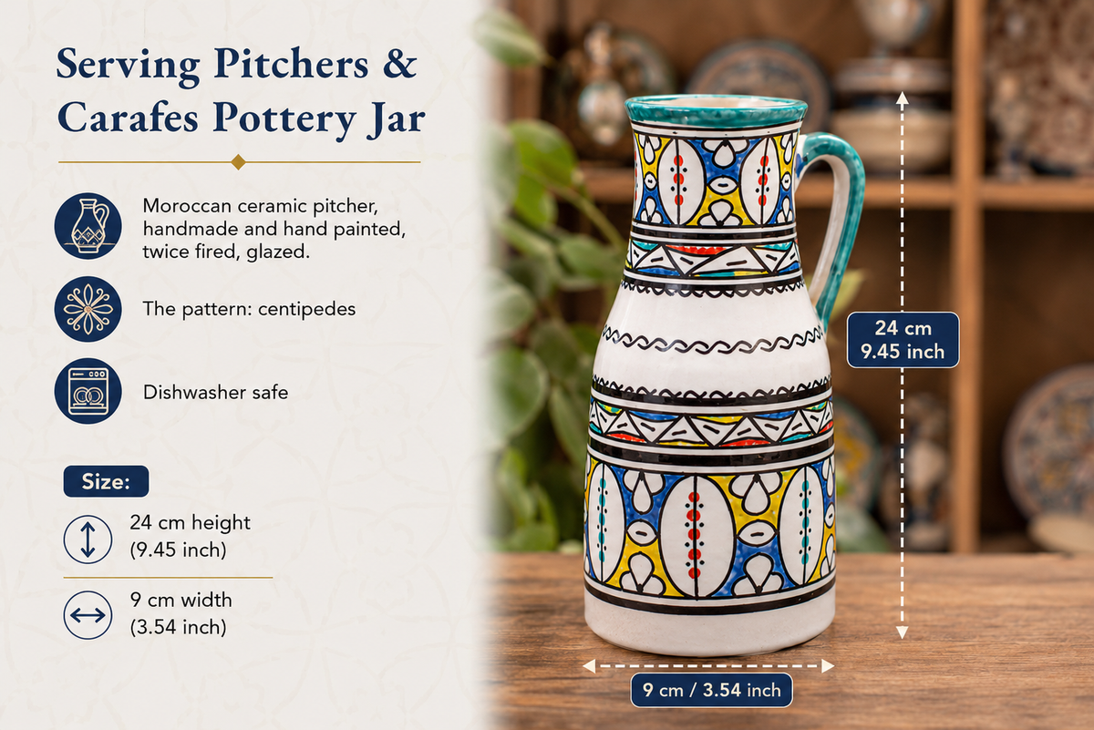 Handmade Moroccan Ceramic Pitcher carafes fez pottery