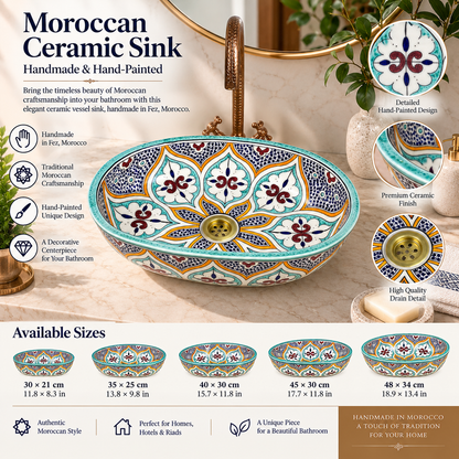 Handmade Moroccan Ceramic Vessel Sink – Hand-Painted Bathroom Basin