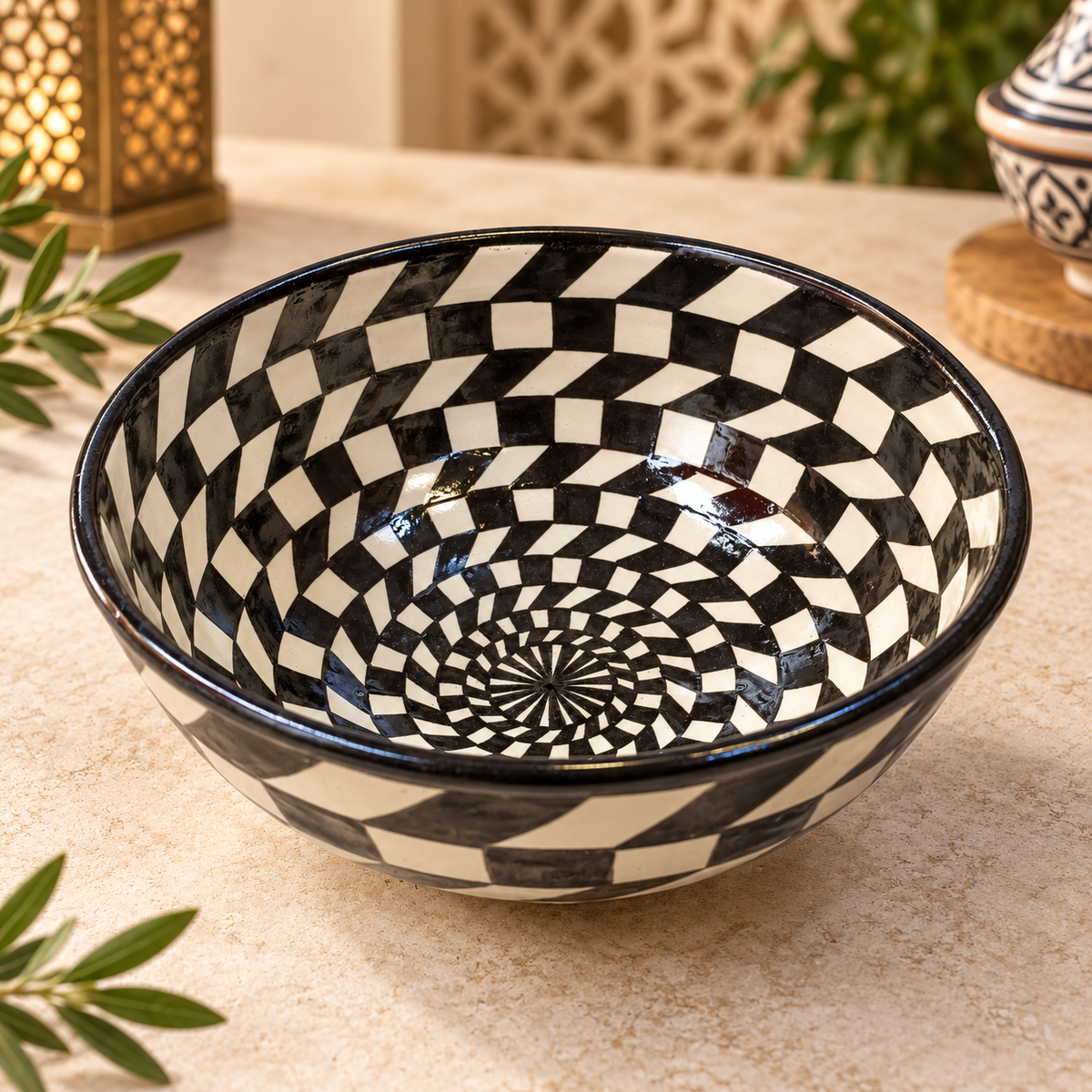 Handmade Moroccan Ceramic Decorative bowl – black & White