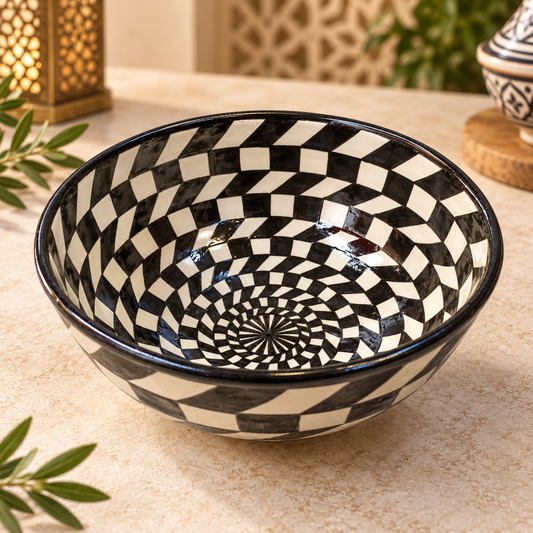 Handmade Moroccan Ceramic Decorative bowl – black & White