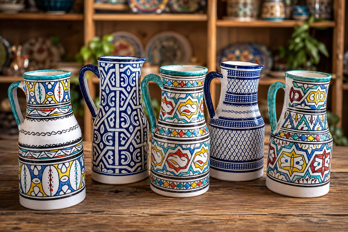 Handmade Moroccan Ceramic Pitcher carafes fez pottery