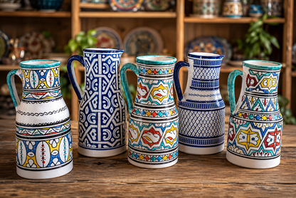 Handmade Moroccan Ceramic Pitcher carafes fez pottery