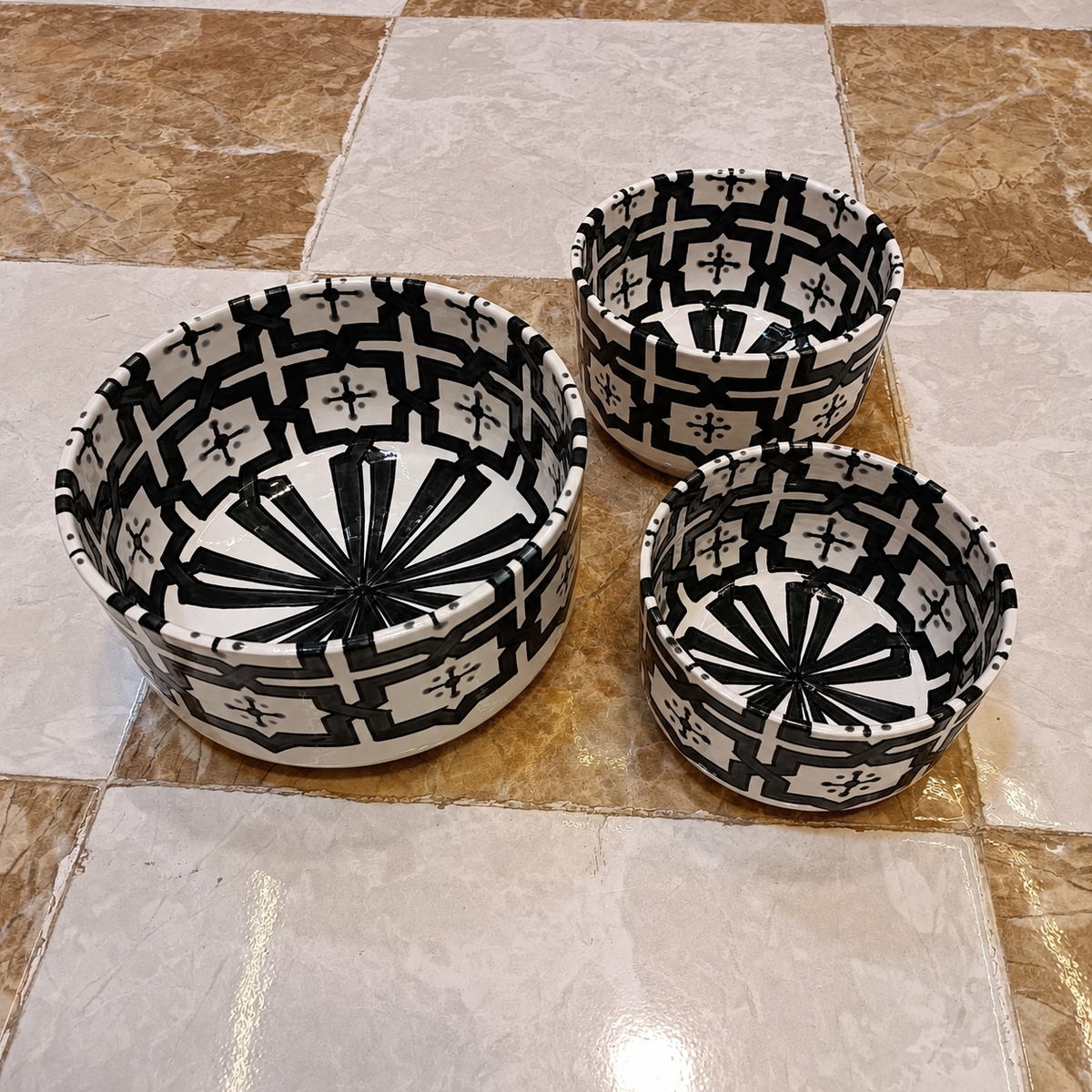 Handmade Moroccan Ceramic 4 Bowl Set – Hand-Painted Geometric Design | Fez Pottery