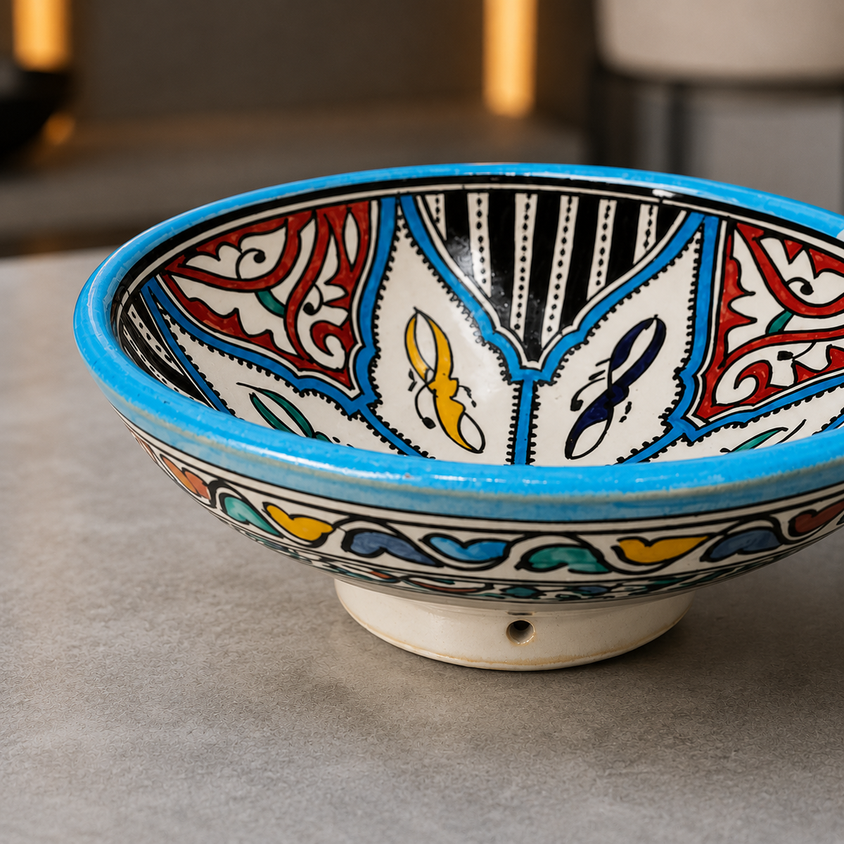 Handcrafted Moroccan Ceramic Serving Bowl – Traditional Blue & White Fez Pottery