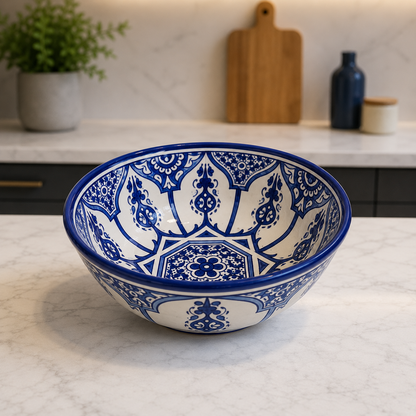Handmade Moroccan Ceramic Serving Bowl – Hand Painted Pottery from Fez, Morocco | Dishwasher & Microwave Safe