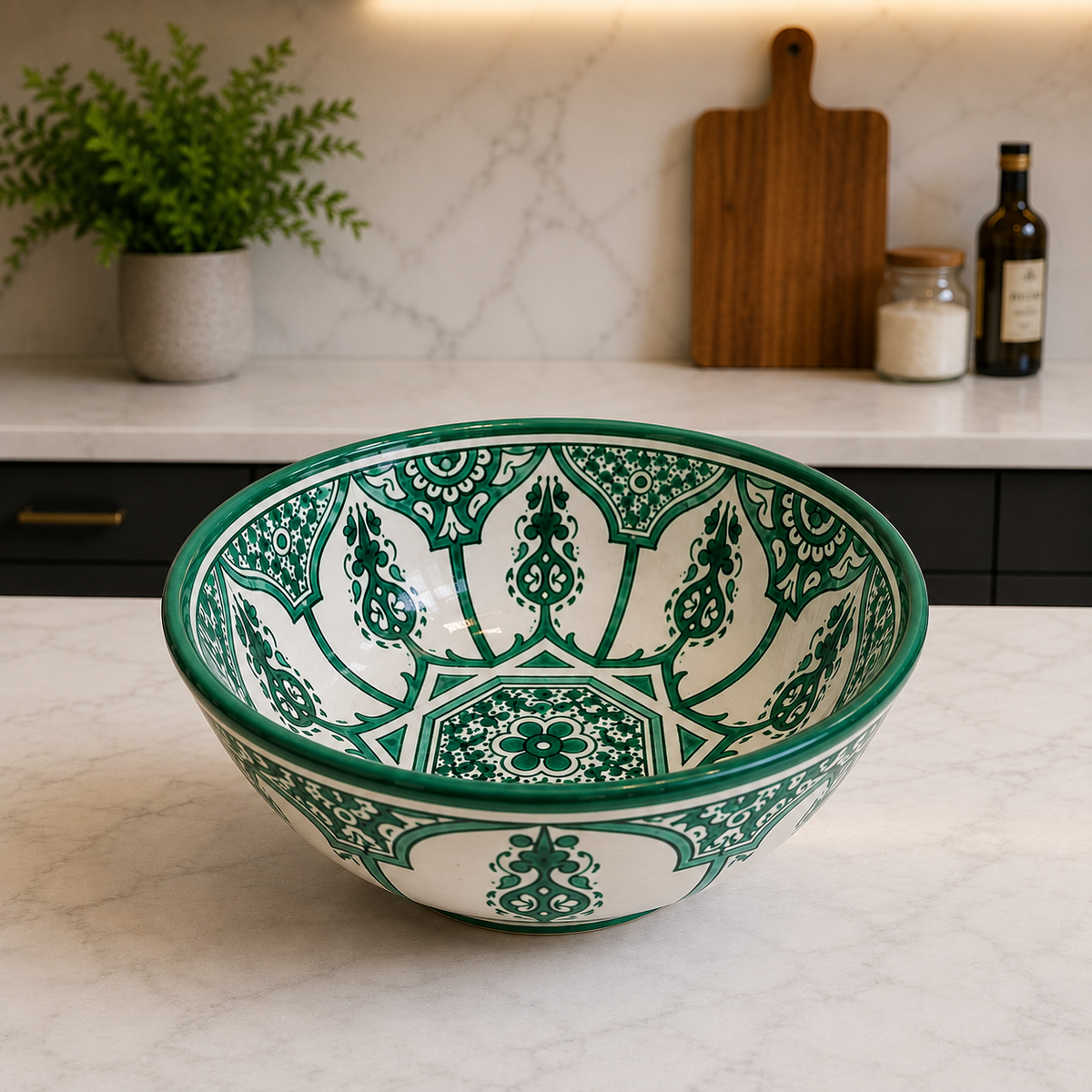 Handmade Moroccan Ceramic Serving Bowl – Hand Painted Pottery from Fez, Morocco | Dishwasher & Microwave Safe