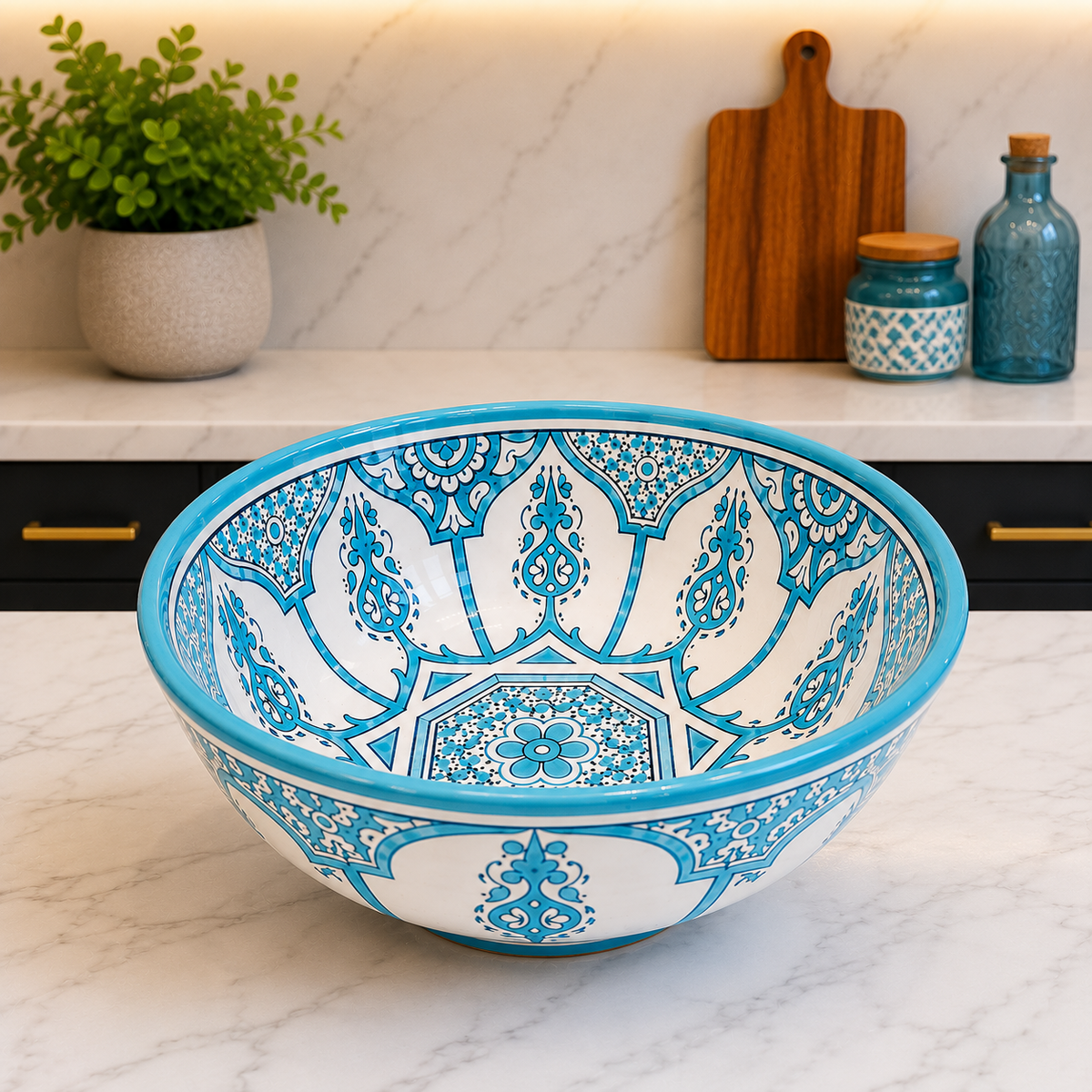 Handmade Moroccan Ceramic Serving Bowl – Hand Painted Pottery from Fez, Morocco | Dishwasher & Microwave Safe