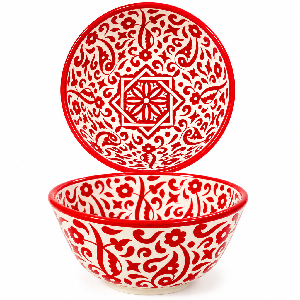 Handmade Moroccan Ceramic Bowl – Traditional Fez Pottery,  Floral Design