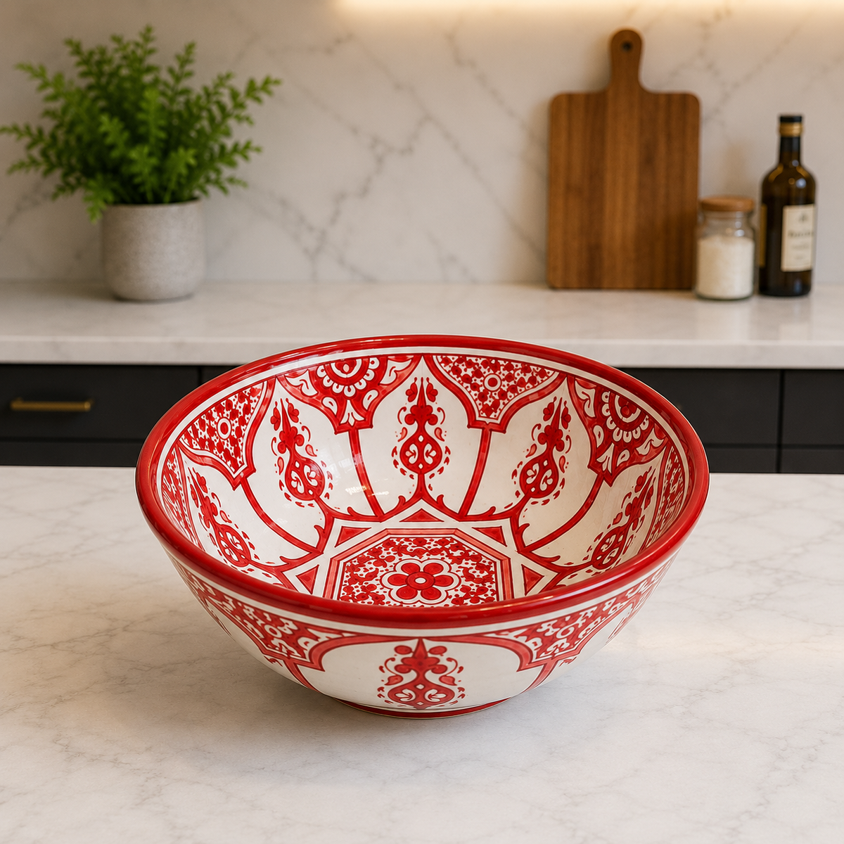 Handmade Moroccan Ceramic Serving Bowl – Hand Painted Pottery from Fez, Morocco | Dishwasher & Microwave Safe