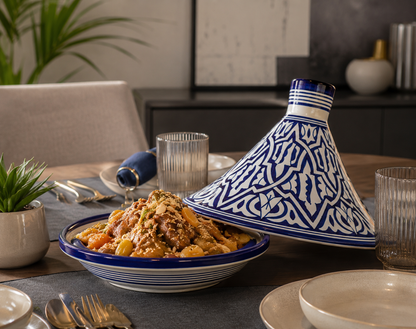 Handmade Moroccan Blue Ceramic Serving Tagine – Decorative Food Presentation Dish