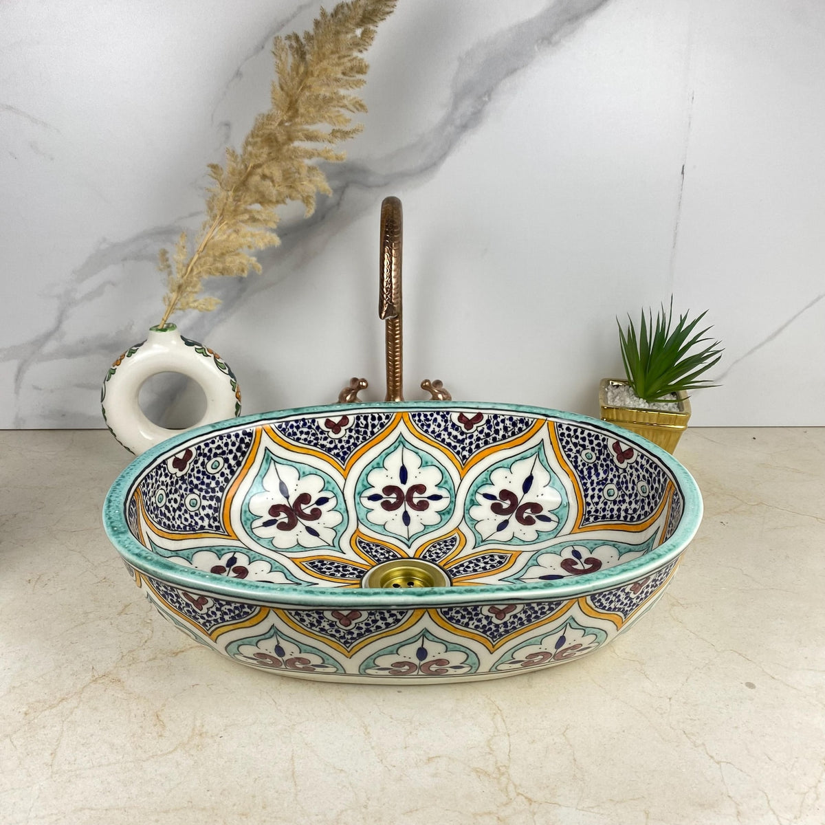 Handmade Moroccan Ceramic Vessel Sink – Hand-Painted Bathroom Basin