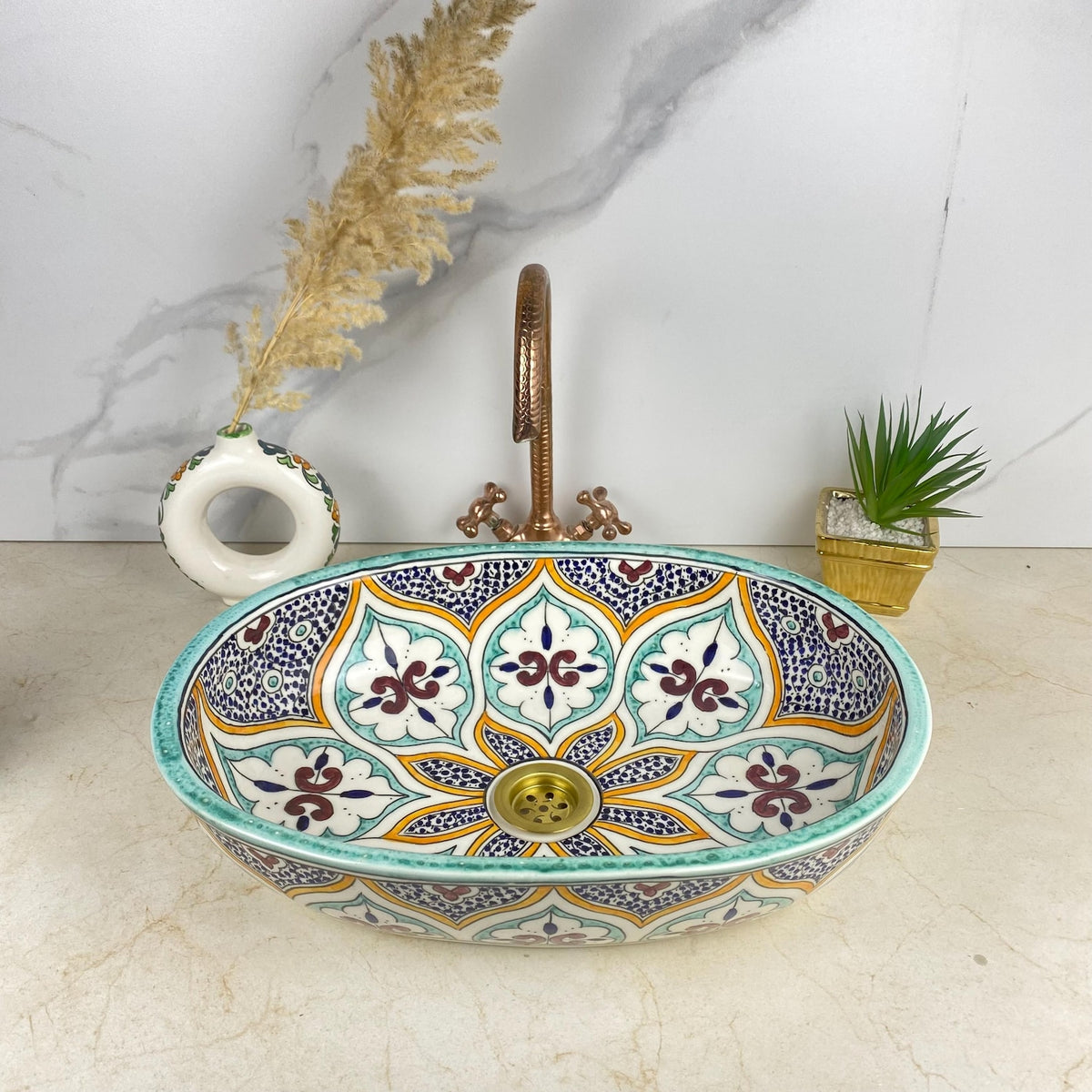 Handmade Moroccan Ceramic Vessel Sink – Hand-Painted Bathroom Basin