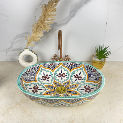 Handmade Moroccan Ceramic Vessel Sink – Hand-Painted Bathroom Basin