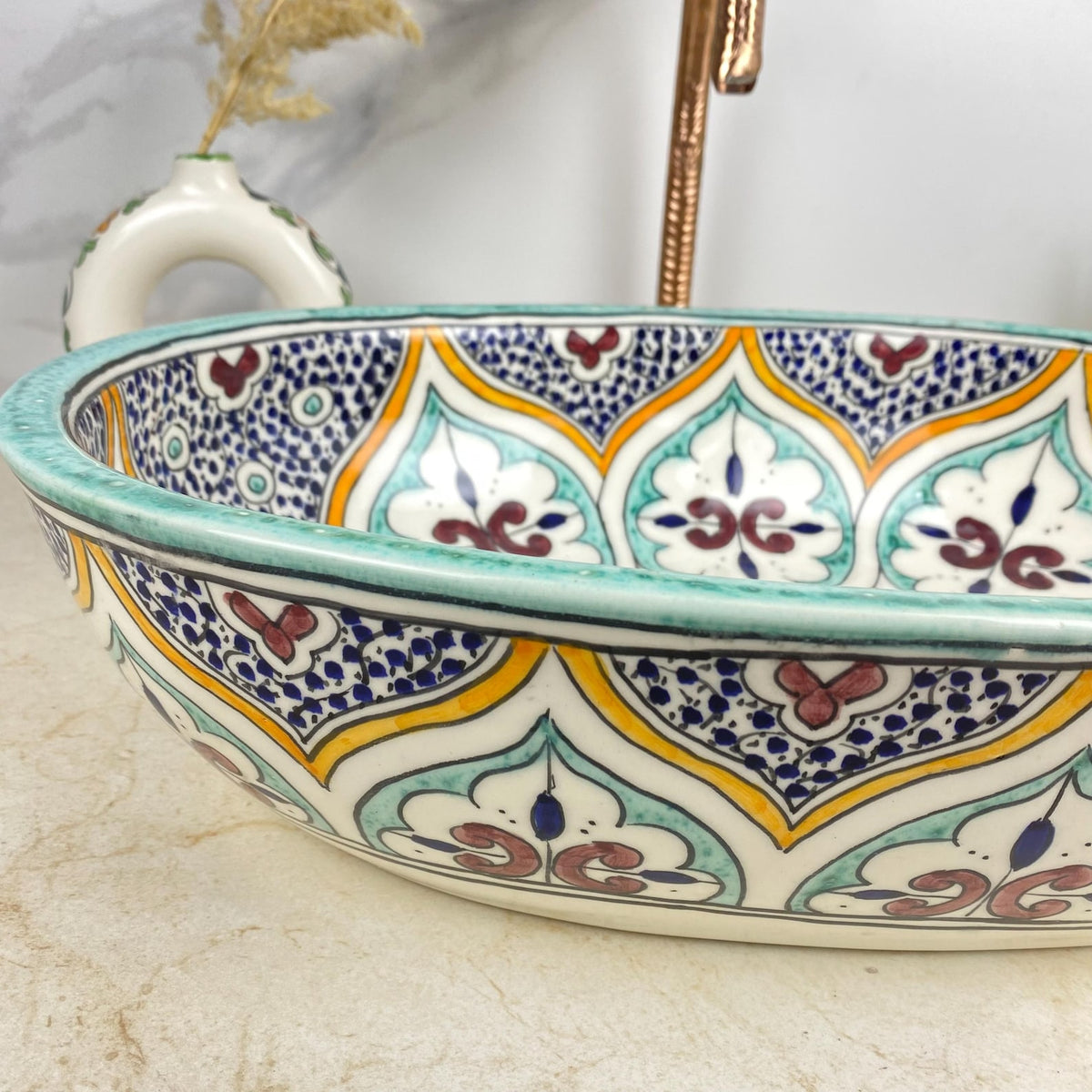Handmade Moroccan Ceramic Vessel Sink – Hand-Painted Bathroom Basin