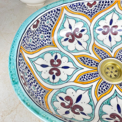 Handmade Moroccan Ceramic Vessel Sink – Hand-Painted Bathroom Basin