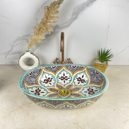 Handmade Moroccan Ceramic Vessel Sink – Hand-Painted Bathroom Basin