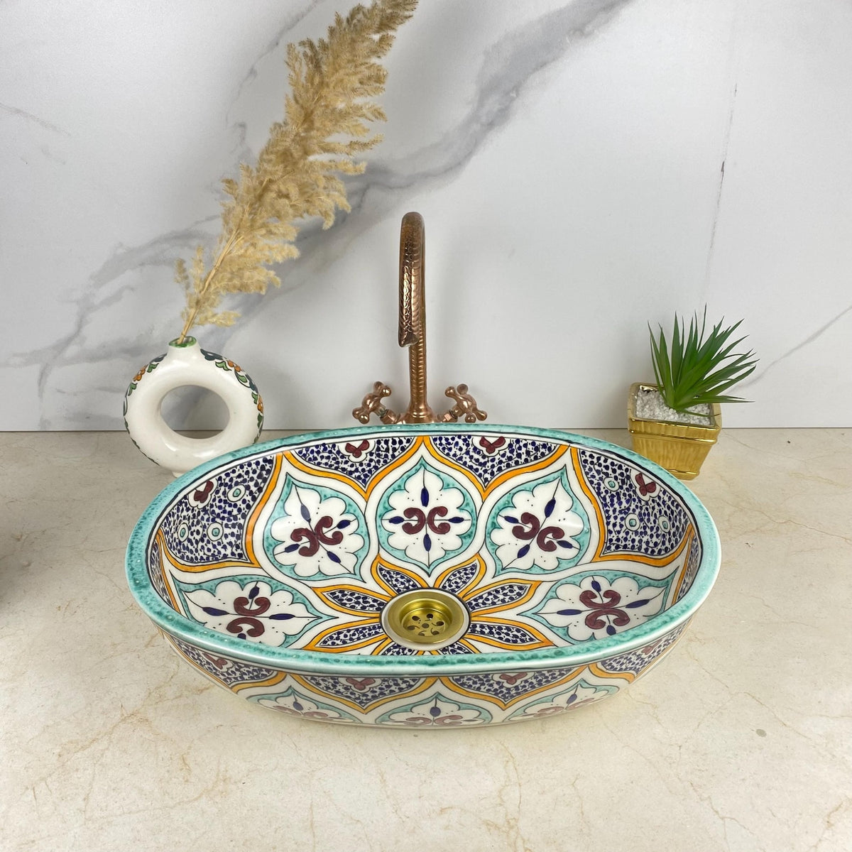 Handmade Moroccan Ceramic Vessel Sink – Hand-Painted Bathroom Basin