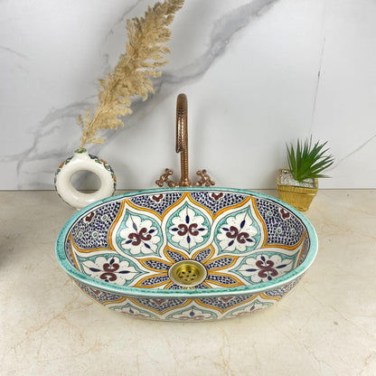 Handmade Moroccan Ceramic Vessel Sink – Hand-Painted Bathroom Basin