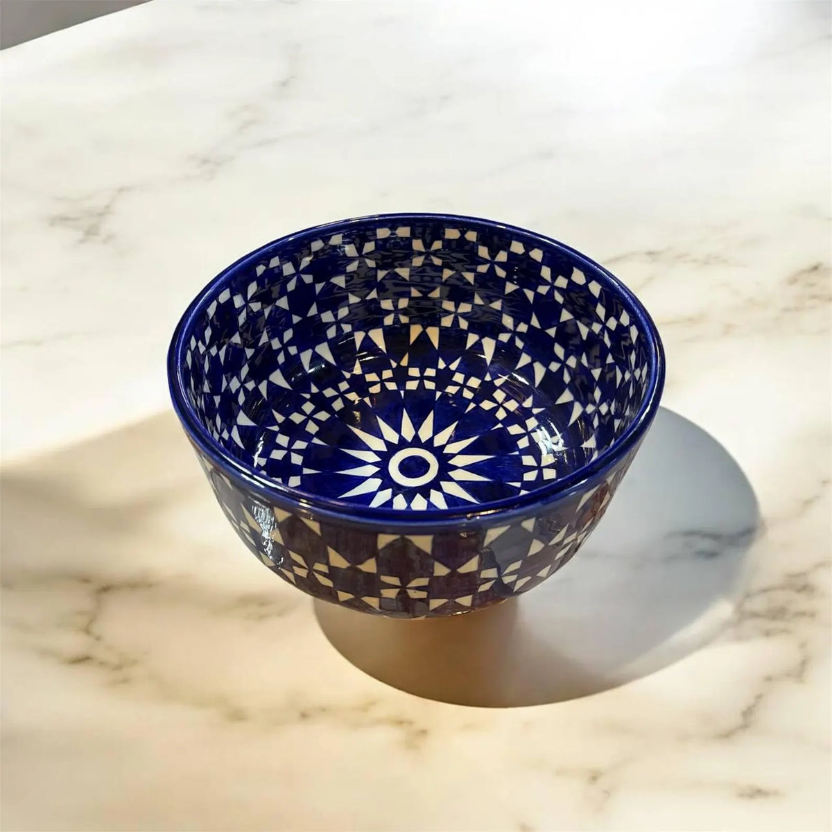 Moroccan Fez Pottery Bowl – Handmade Hand-Painted Ceramic Serving Bowl in Blue & Black