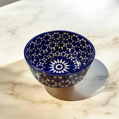 Moroccan Fez Pottery Bowl – Handmade Hand-Painted Ceramic Serving Bowl in Blue & Black