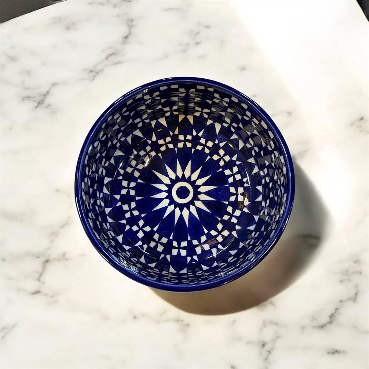 Moroccan Fez Pottery Bowl – Handmade Hand-Painted Ceramic Serving Bowl in Blue & Black
