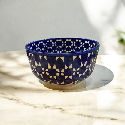 Moroccan Fez Pottery Bowl – Handmade Hand-Painted Ceramic Serving Bowl in Blue & Black