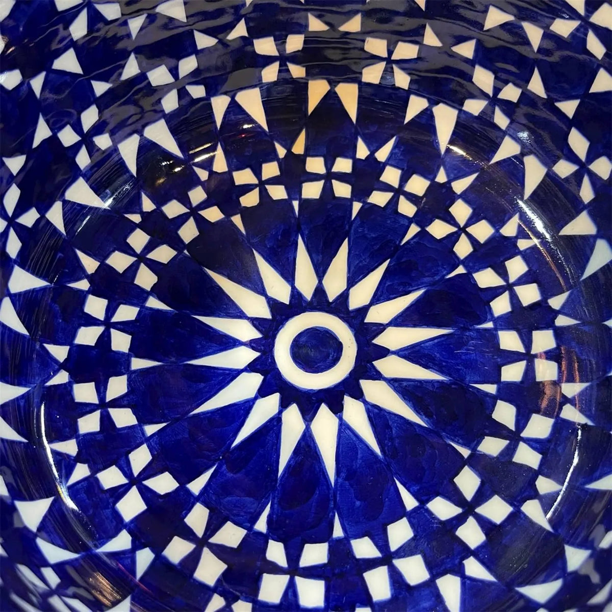 Moroccan Fez Pottery Bowl – Handmade Hand-Painted Ceramic Serving Bowl in Blue & Black