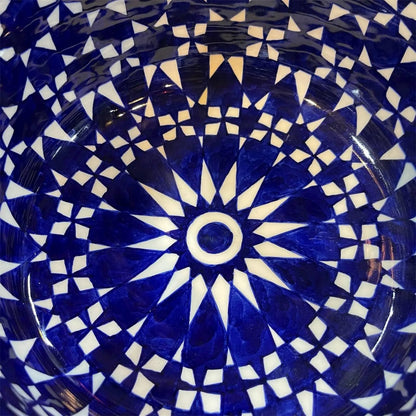 Moroccan Fez Pottery Bowl – Handmade Hand-Painted Ceramic Serving Bowl in Blue & Black