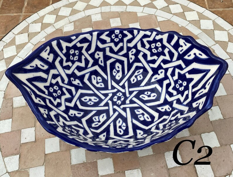 Hand-Painted Moroccan Ceramic Floral Serving Bowl – Blue & White Decorative Dish (Copie)
