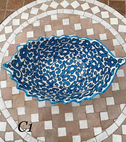 Hand-Painted Moroccan Ceramic Floral Serving Bowl – Blue & White Decorative Dish