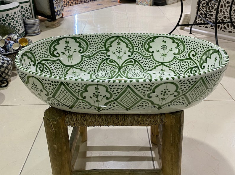 Hand-Painted Moroccan Ceramic Vessel Sink | Fes Pottery