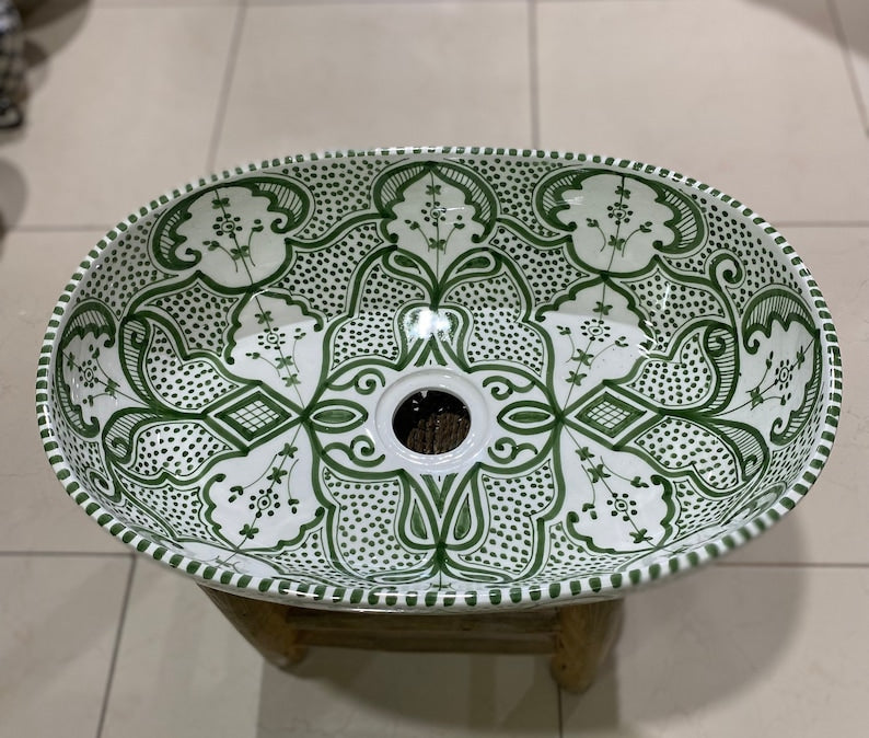 Hand-Painted Moroccan Ceramic Vessel Sink | Fes Pottery