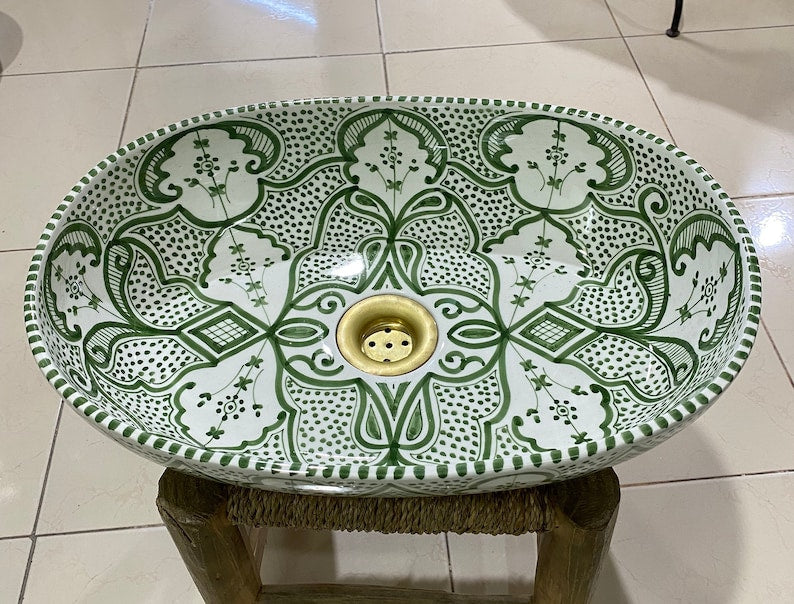 Hand-Painted Moroccan Ceramic Vessel Sink | Fes Pottery