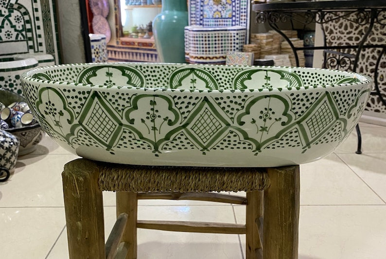 Hand-Painted Moroccan Ceramic Vessel Sink | Fes Pottery
