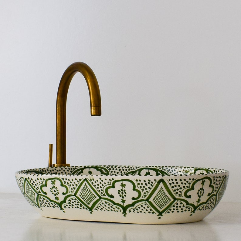 Hand-Painted Moroccan Ceramic Vessel Sink | Fes Pottery