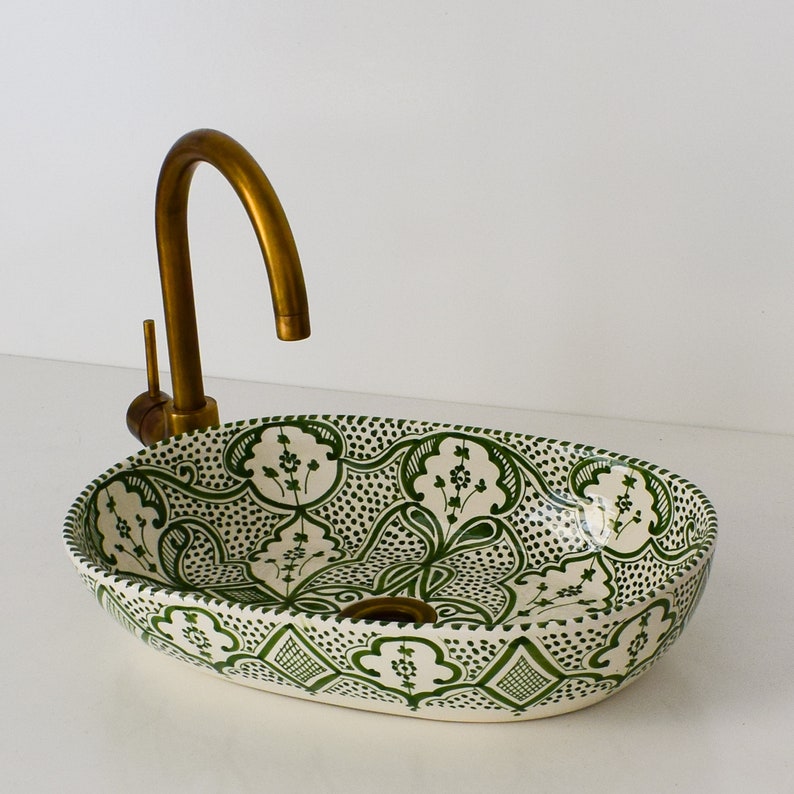 Hand-Painted Moroccan Ceramic Vessel Sink | Fes Pottery