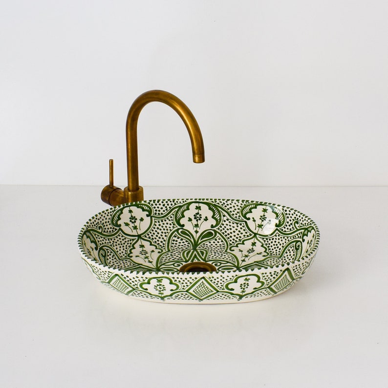 Hand-Painted Moroccan Ceramic Vessel Sink | Fes Pottery