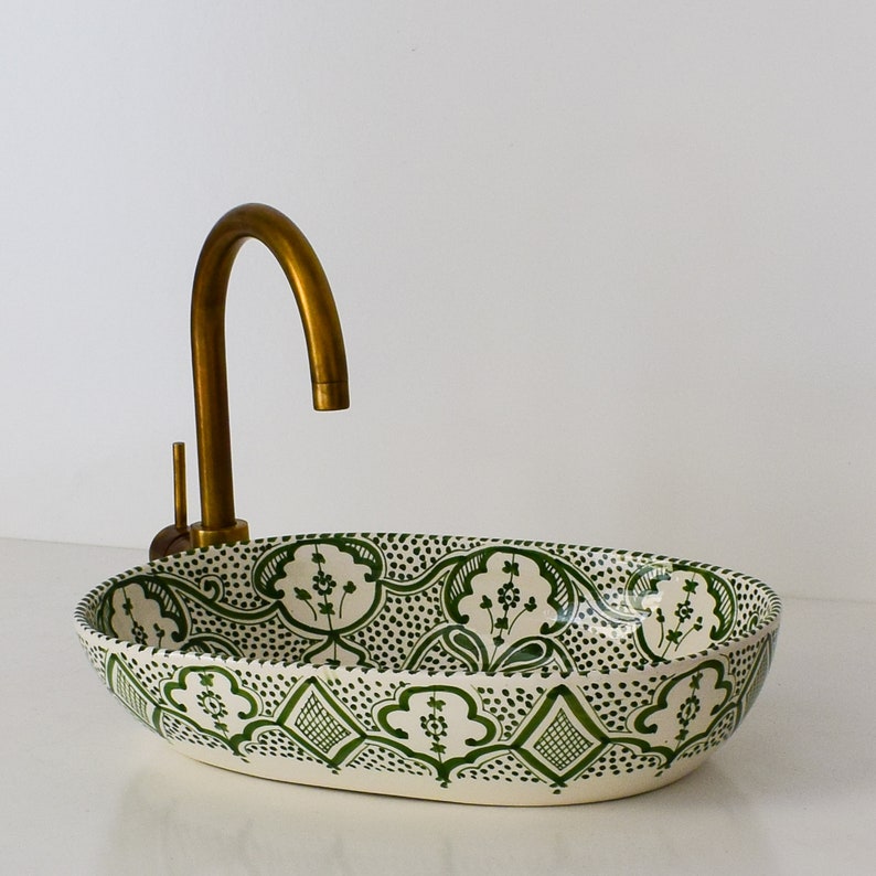 Hand-Painted Moroccan Ceramic Vessel Sink | Fes Pottery