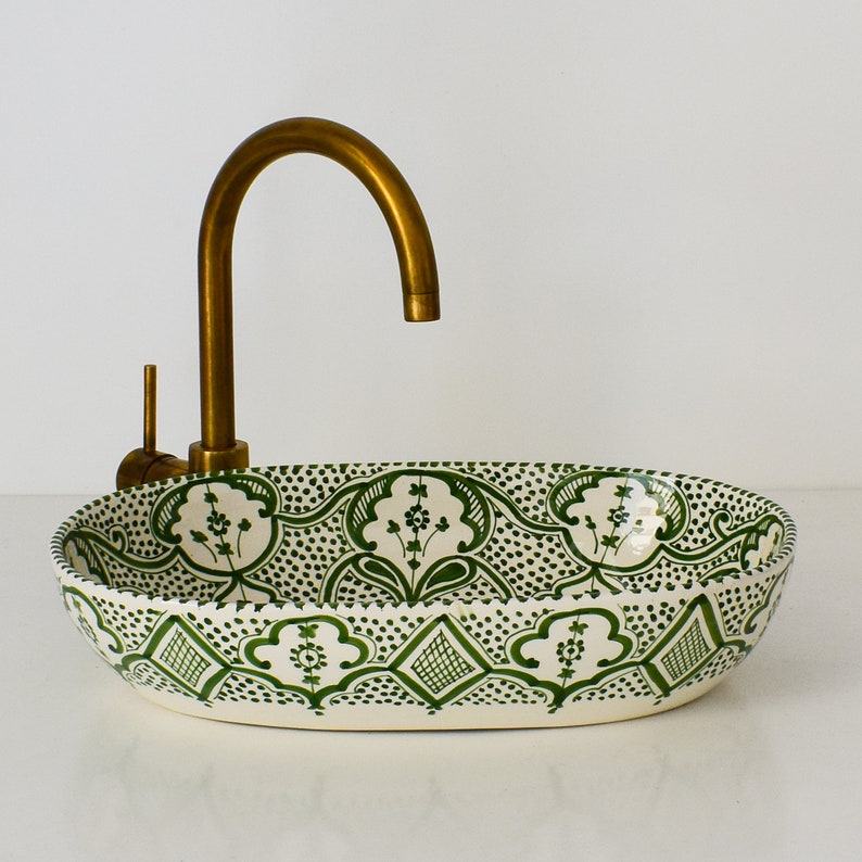 Hand-Painted Moroccan Ceramic Vessel Sink | Fes Pottery