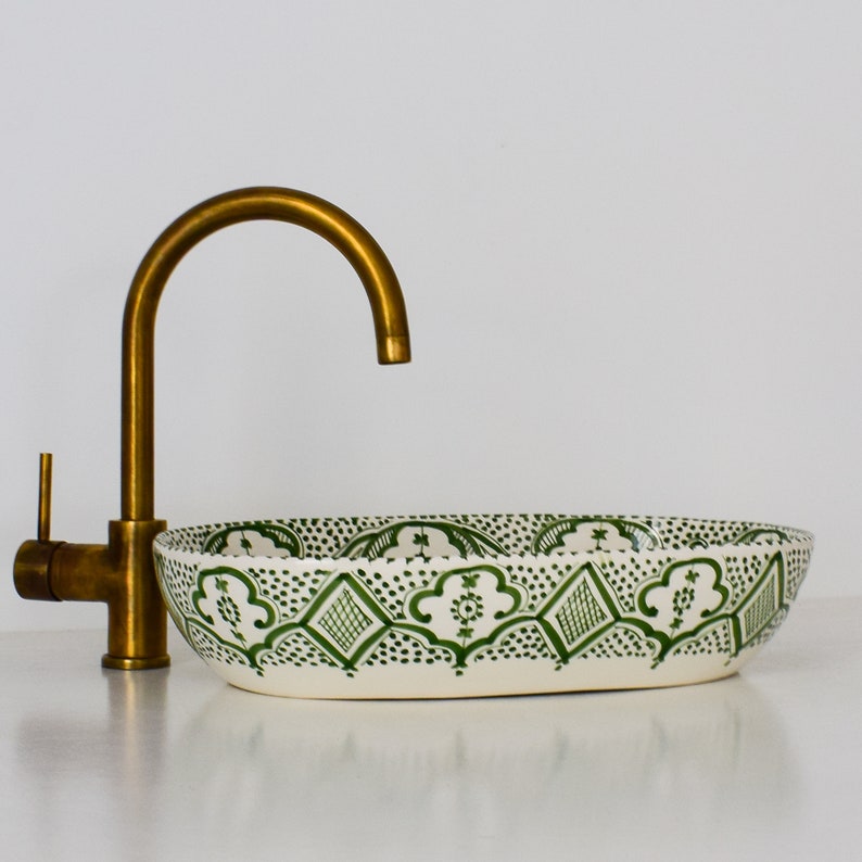 Hand-Painted Moroccan Ceramic Vessel Sink | Fes Pottery