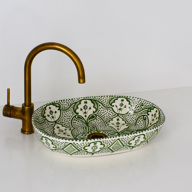 Hand-Painted Moroccan Ceramic Vessel Sink | Fes Pottery