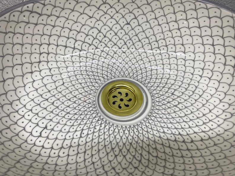Handmade Moroccan Ceramic Vessel Sink – Green & Black & Gray Fish Scale Design