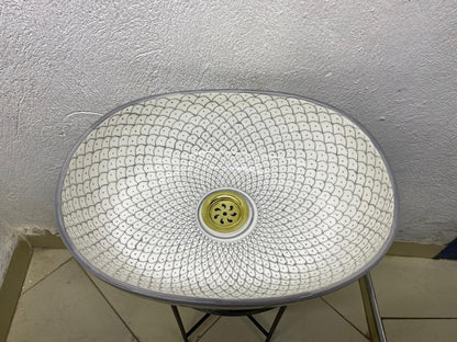Handmade Moroccan Ceramic Vessel Sink – Green & Black & Gray Fish Scale Design