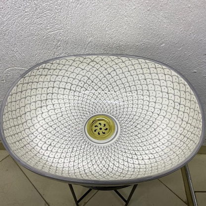 Handmade Moroccan Ceramic Vessel Sink – Green & Black & Gray Fish Scale Design