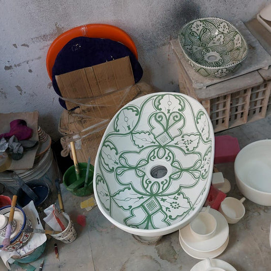 Hand-Painted Moroccan Ceramic Vessel Sink | Fes Pottery