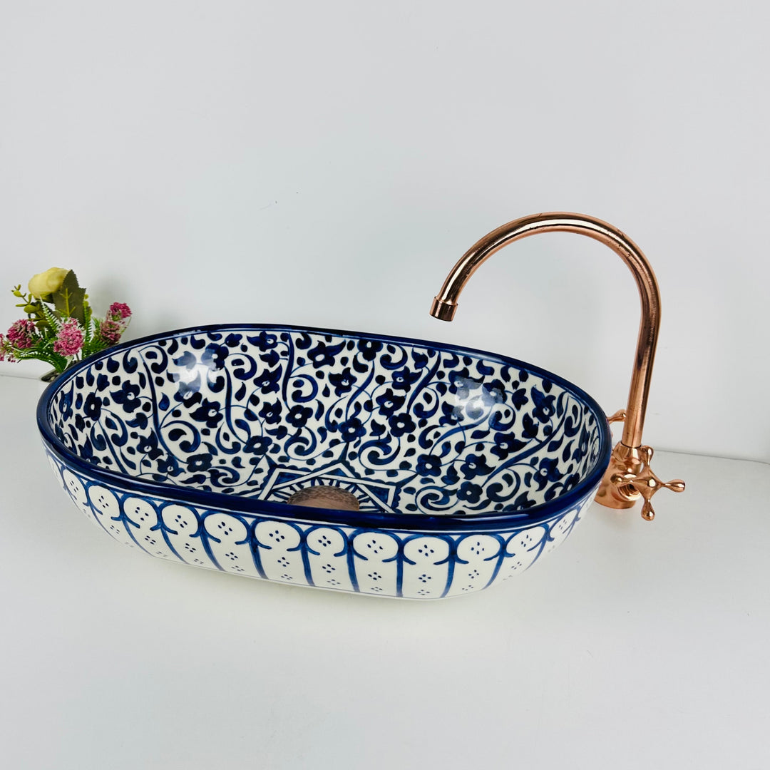 Handmade Moroccan Ceramic Vessel Sink – Blue & White Bathroom Sink