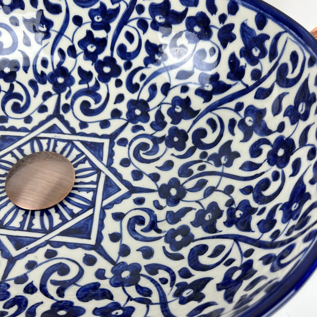 Handmade Moroccan Ceramic Vessel Sink – Blue & White Bathroom Sink