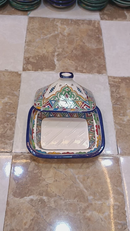 Square Moroccan Tagine – Multicolor Ceramic Cooking Pot 24 × 29 cm