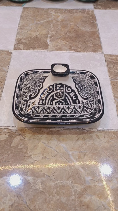 Square Black Moroccan Tagine – Ceramic Cooking Pot 24 × 29 cm
